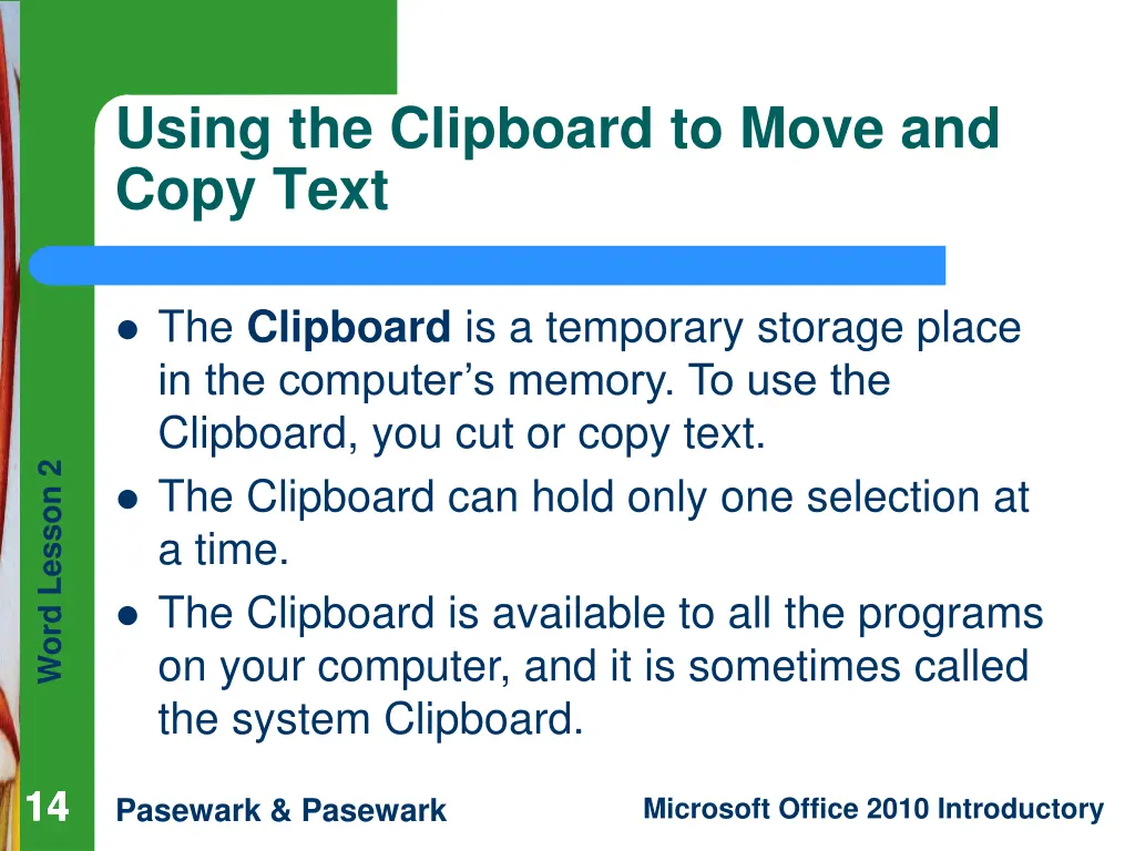 using the clipboard to move and copy text