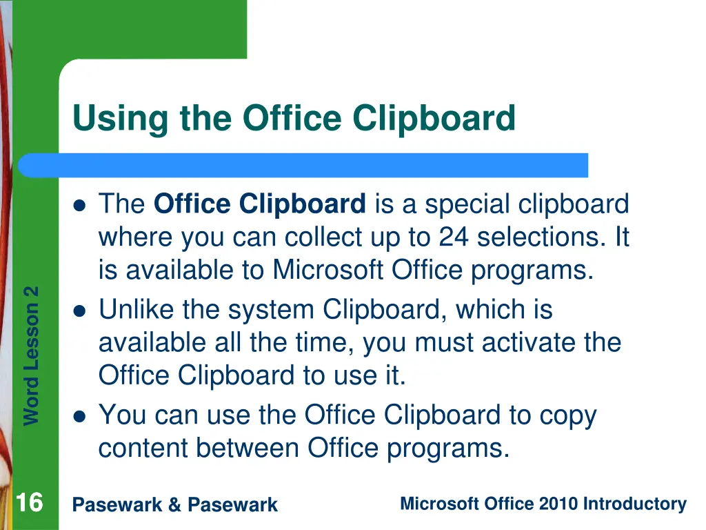 using the office clipboard