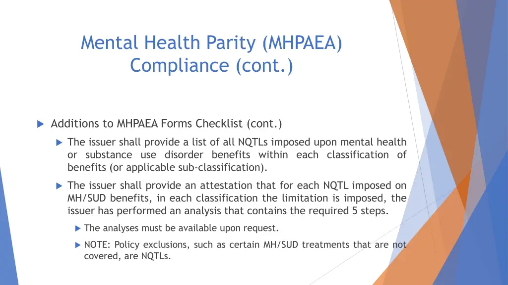 mental health parity mhpaea compliance cont 2