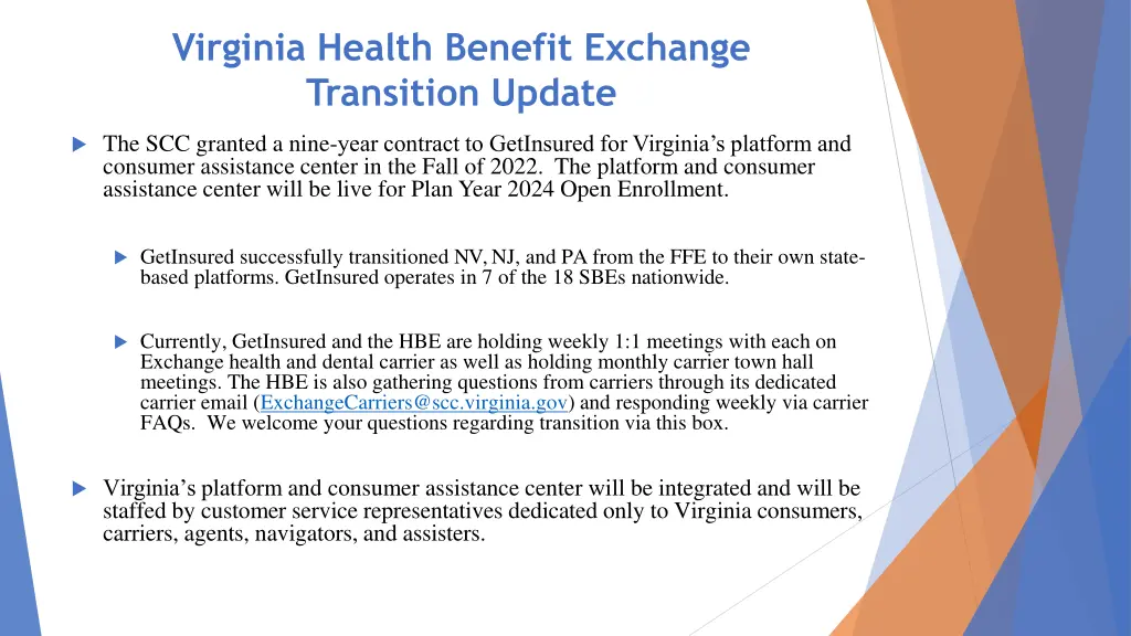 virginia health benefit exchange transition update