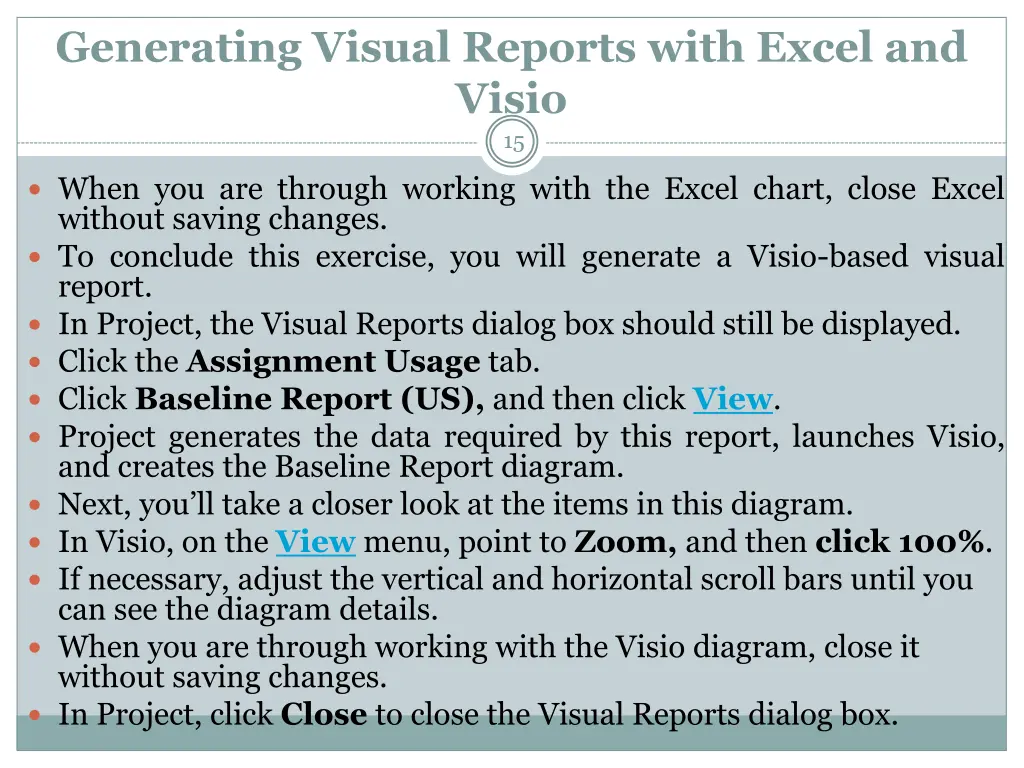 generating visual reports with excel and visio 15
