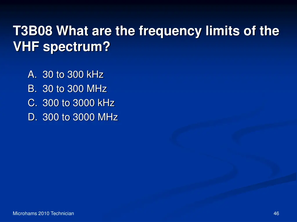 t3b08 what are the frequency limits
