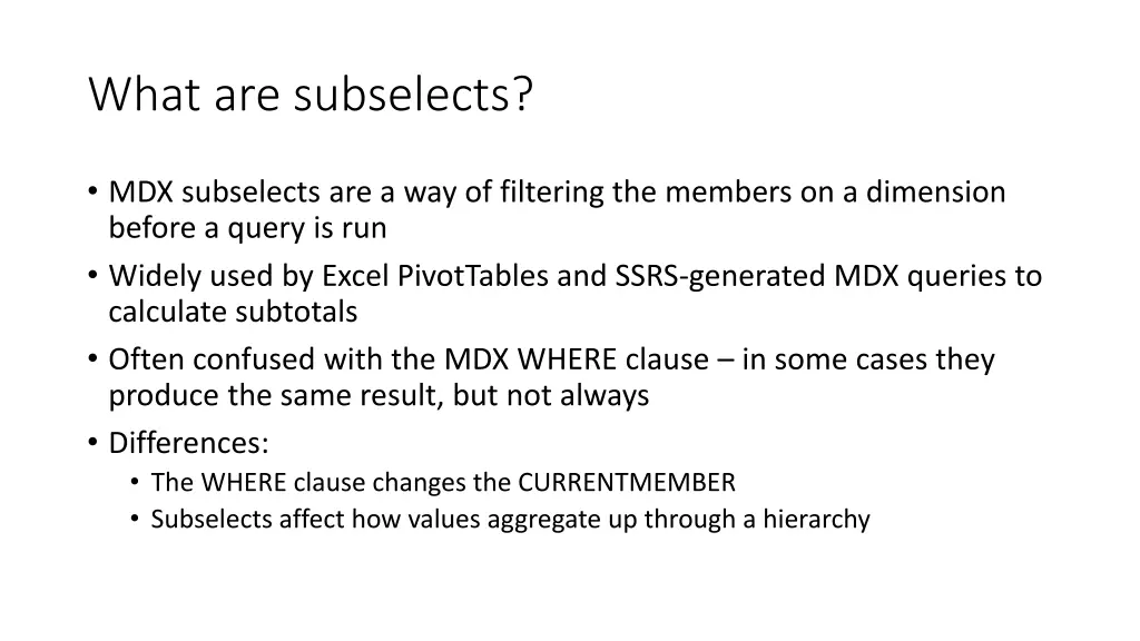 what are subselects