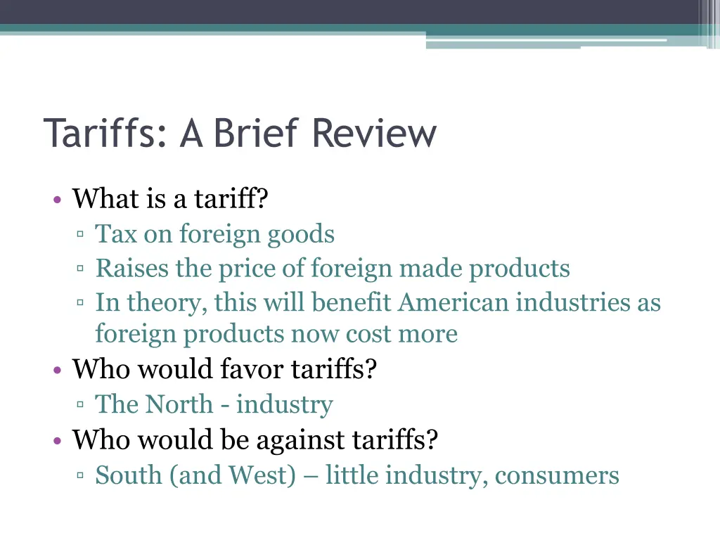 tariffs a brief review