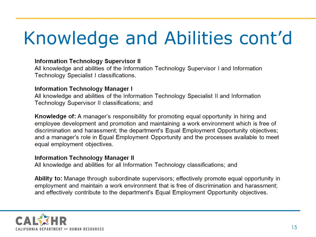 knowledge and abilities cont d