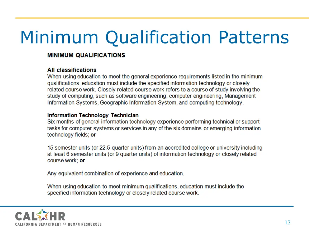 minimum qualification patterns