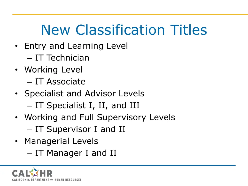new classification titles entry and learning