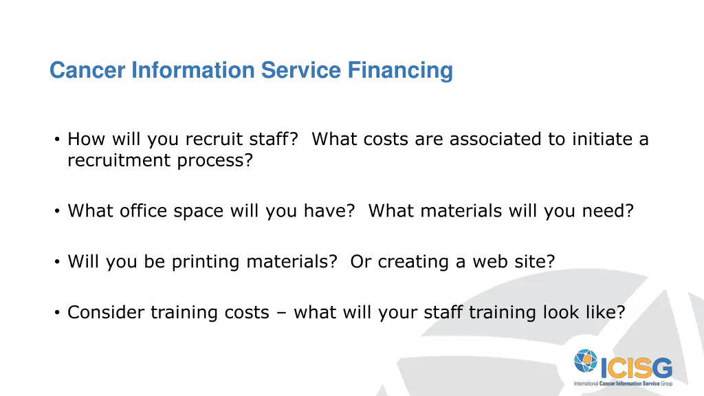 cancer information service financing