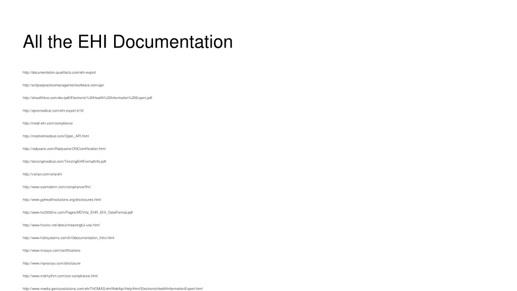 all the ehi documentation
