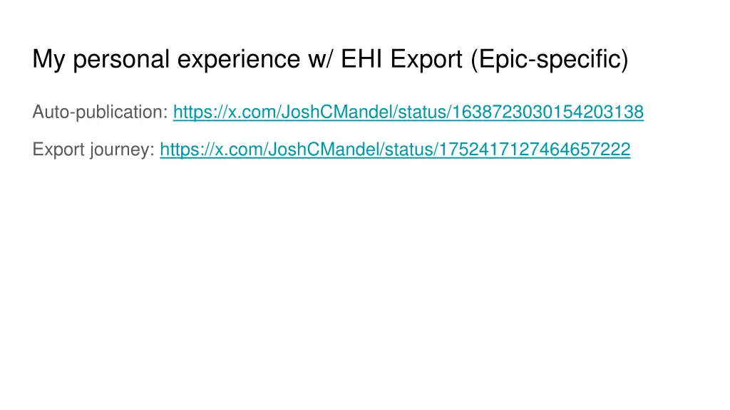 my personal experience w ehi export epic specific
