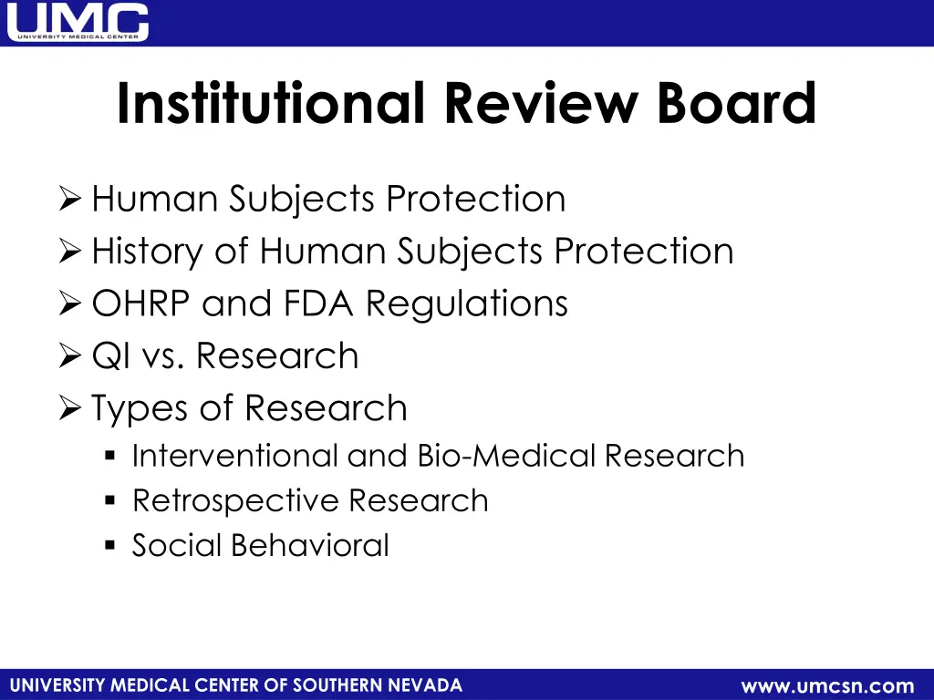 institutional review board