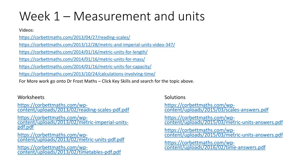 week 1 measurement and units