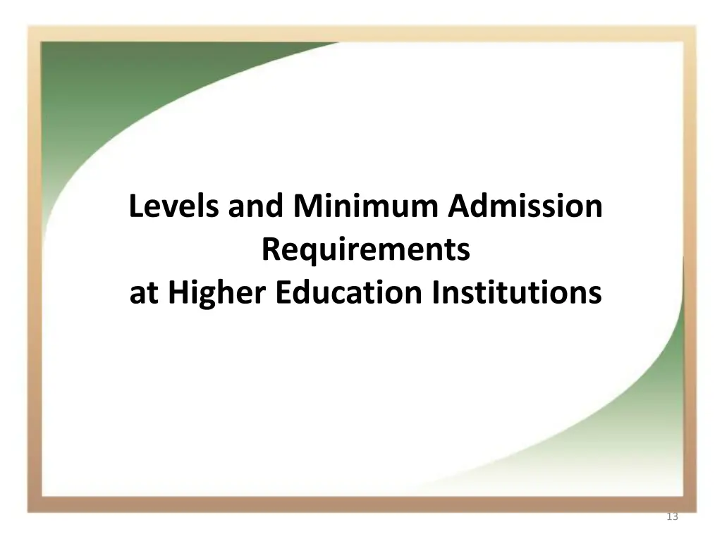 levels and minimum admission requirements