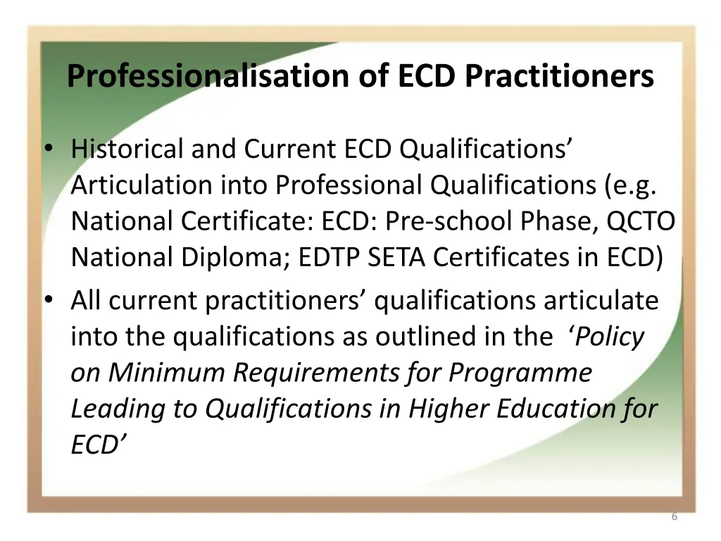 professionalisation of ecd practitioners