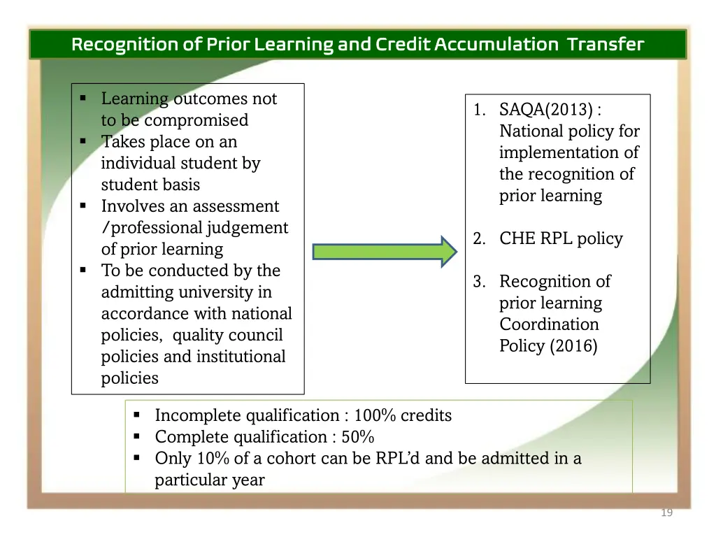 recognition of prior learning and credit