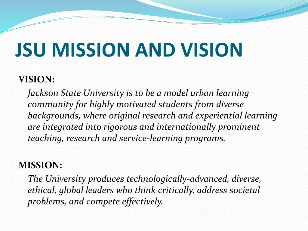 jsu mission and vision vision vision jackson