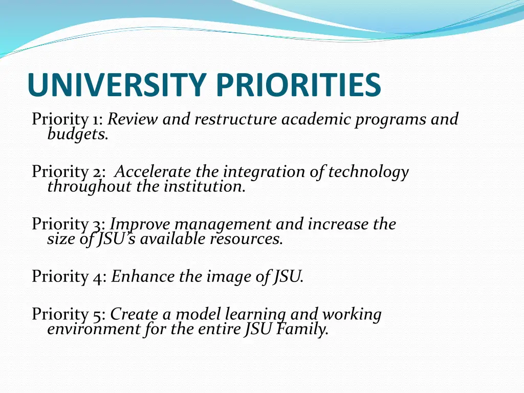university priorities priority 1 review