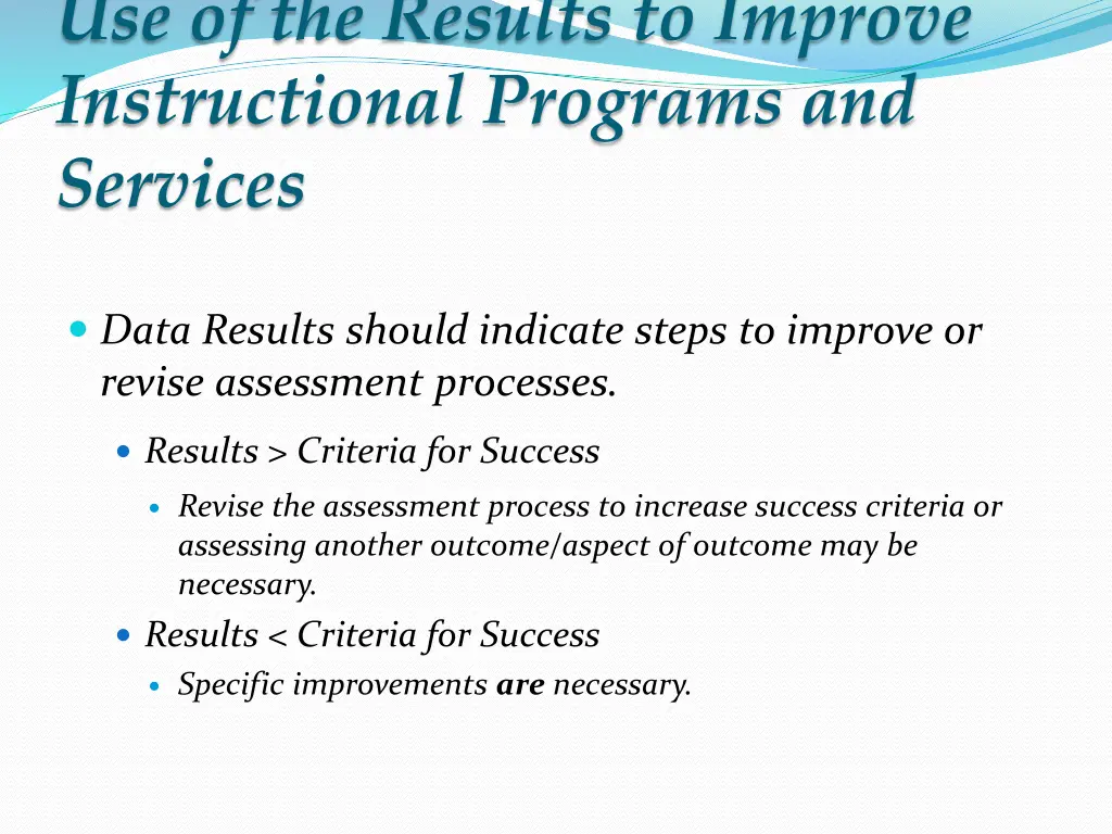 use of the results to improve instructional
