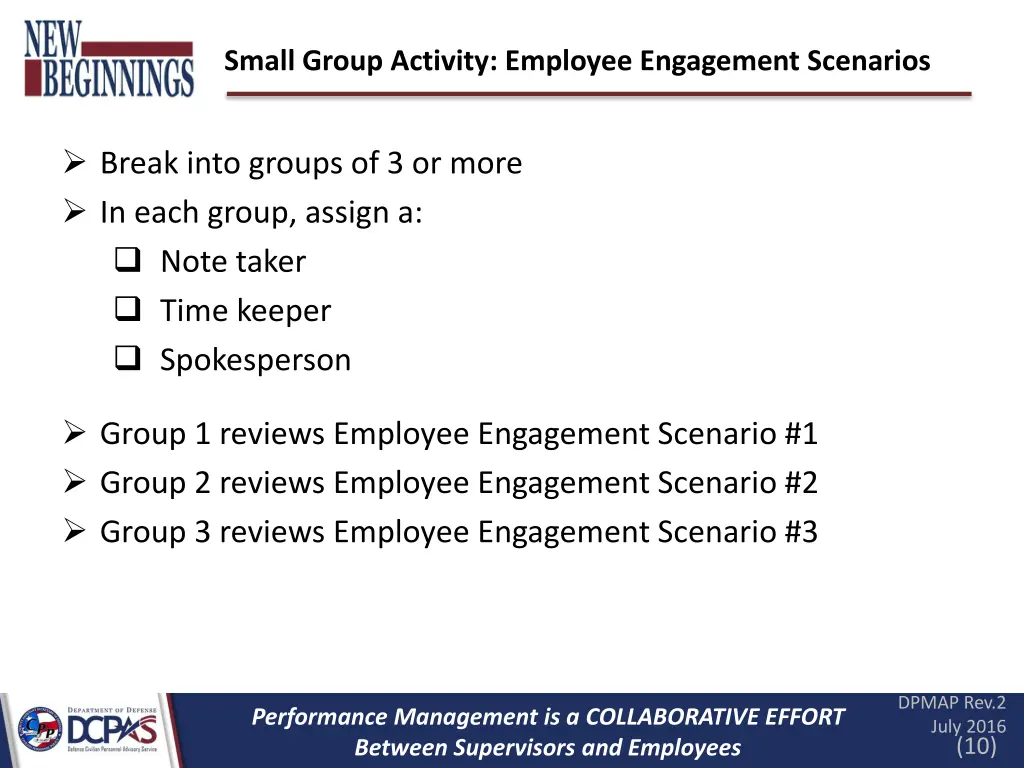 small group activity employee engagement scenarios