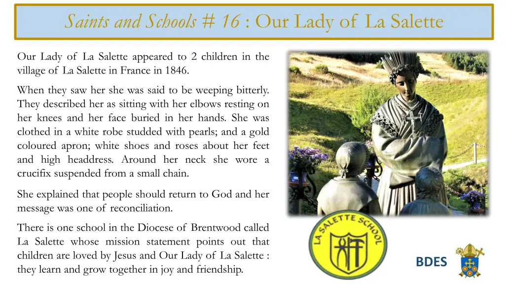 saints and schools 16 our lady of la salette