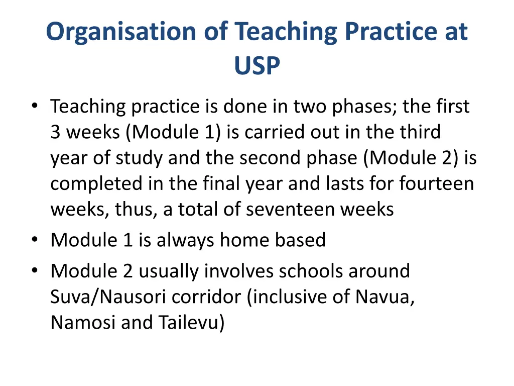 organisation of teaching practice at usp