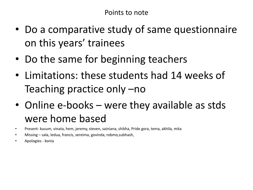 points to note
