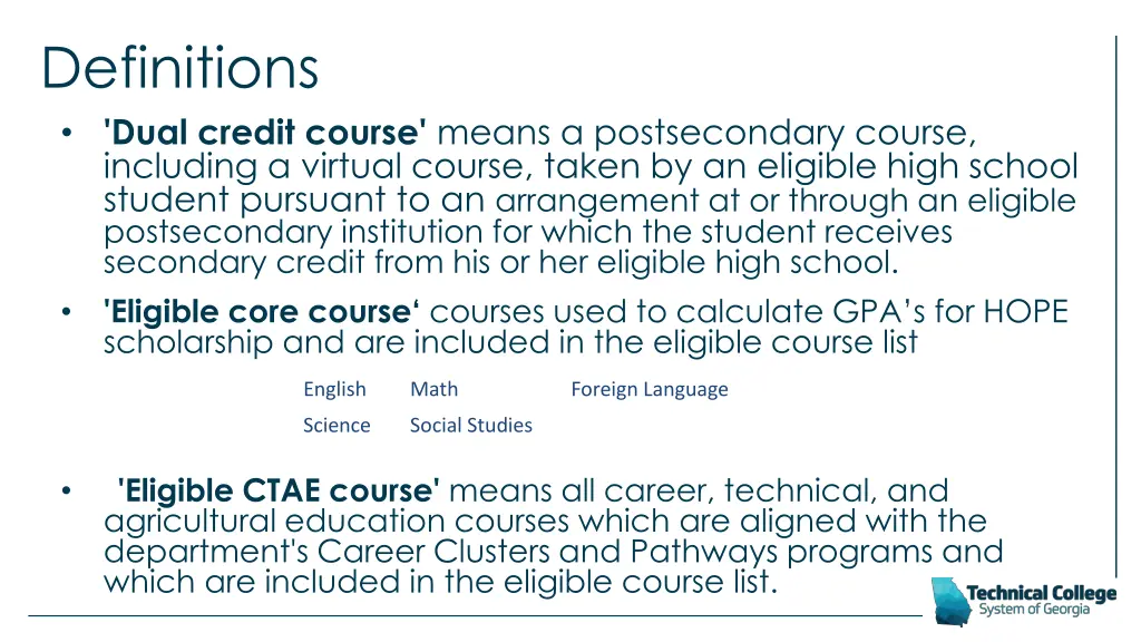 definitions dual credit course means
