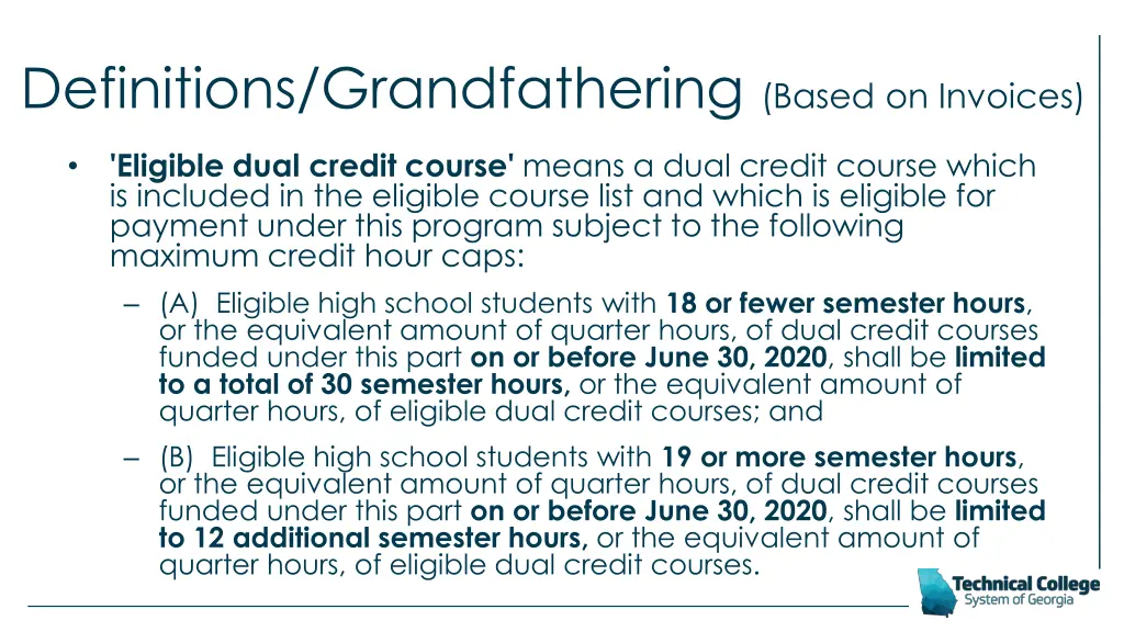 definitions grandfathering based on invoices