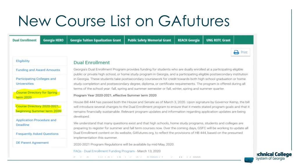 new course list on gafutures