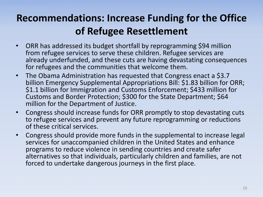 recommendations increase funding for the office