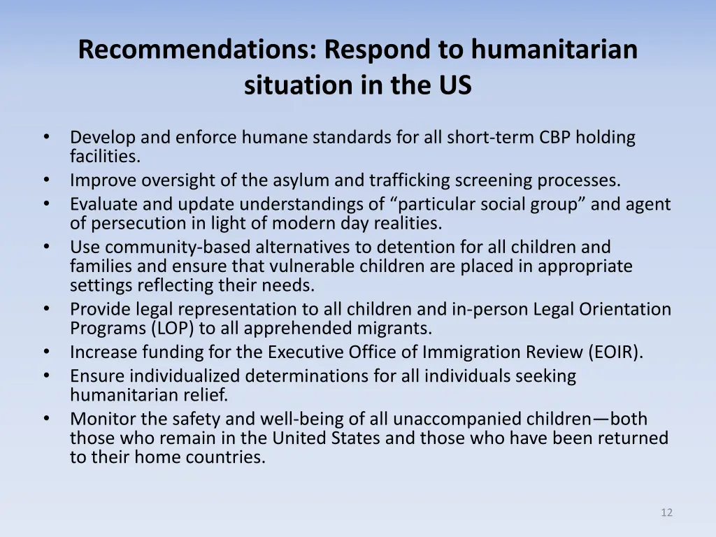 recommendations respond to humanitarian situation