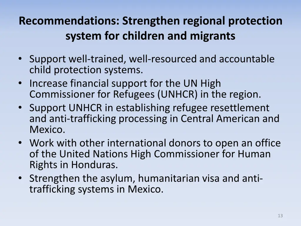 recommendations strengthen regional protection