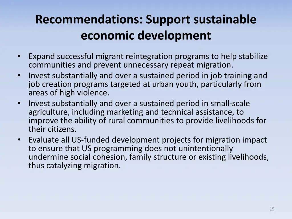 recommendations support sustainable economic