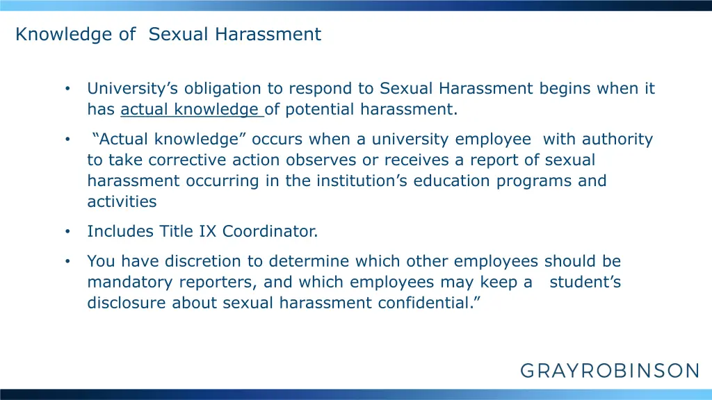 knowledge of sexual harassment