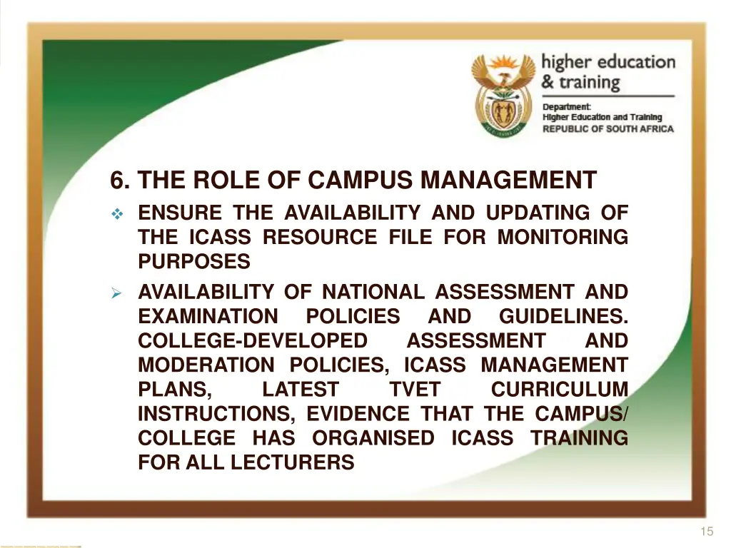 6 the role of campus management ensure