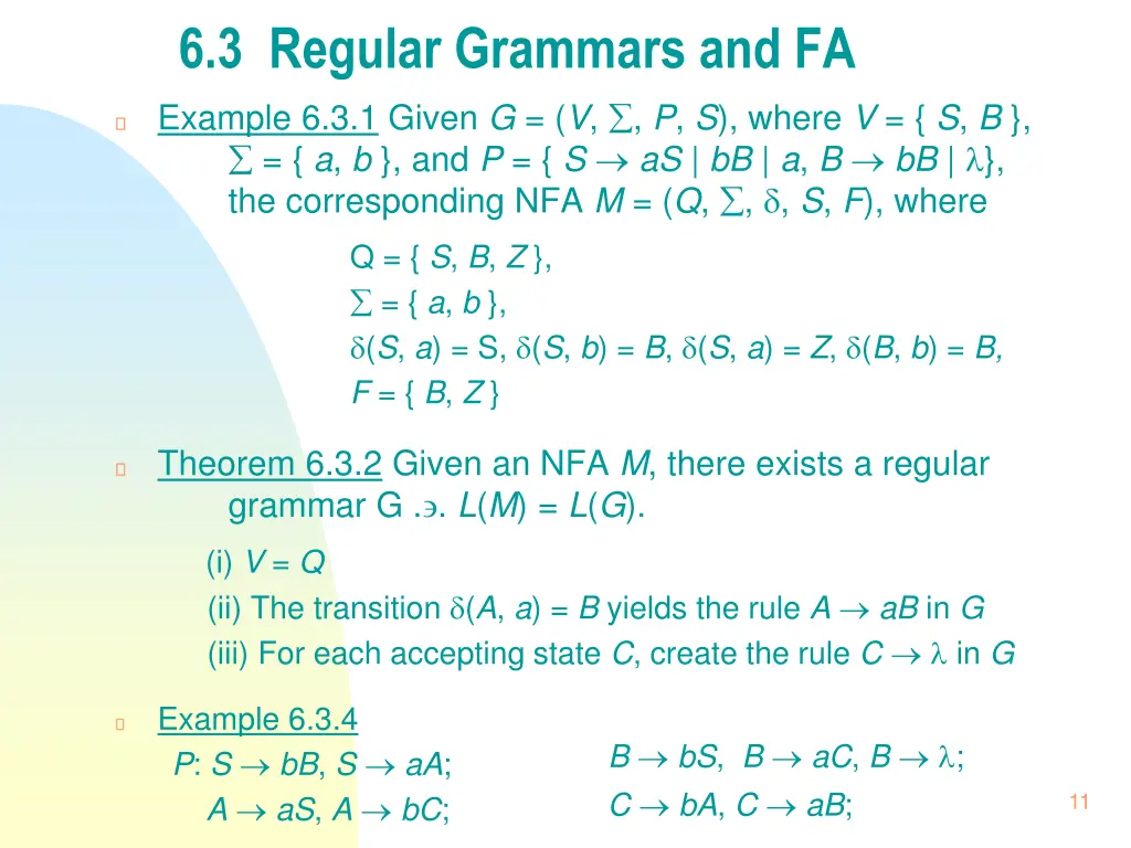 6 3 regular grammars and fa example 6 3 1 given