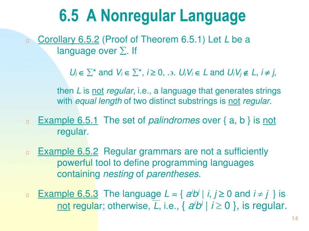 6 5 a nonregular language 1
