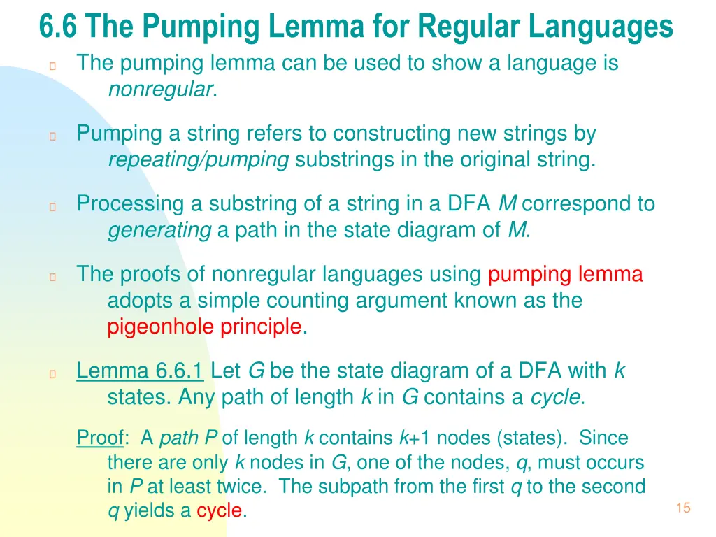 6 6 the pumping lemma for regular languages