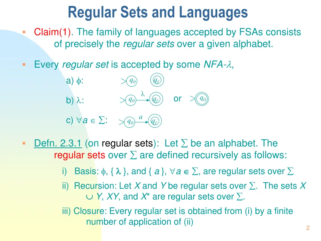 regular sets and languages