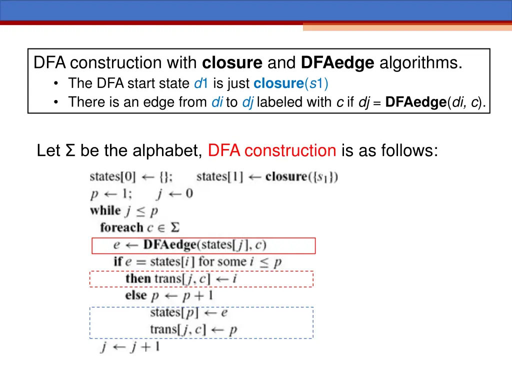 dfa construction with closure and dfaedge