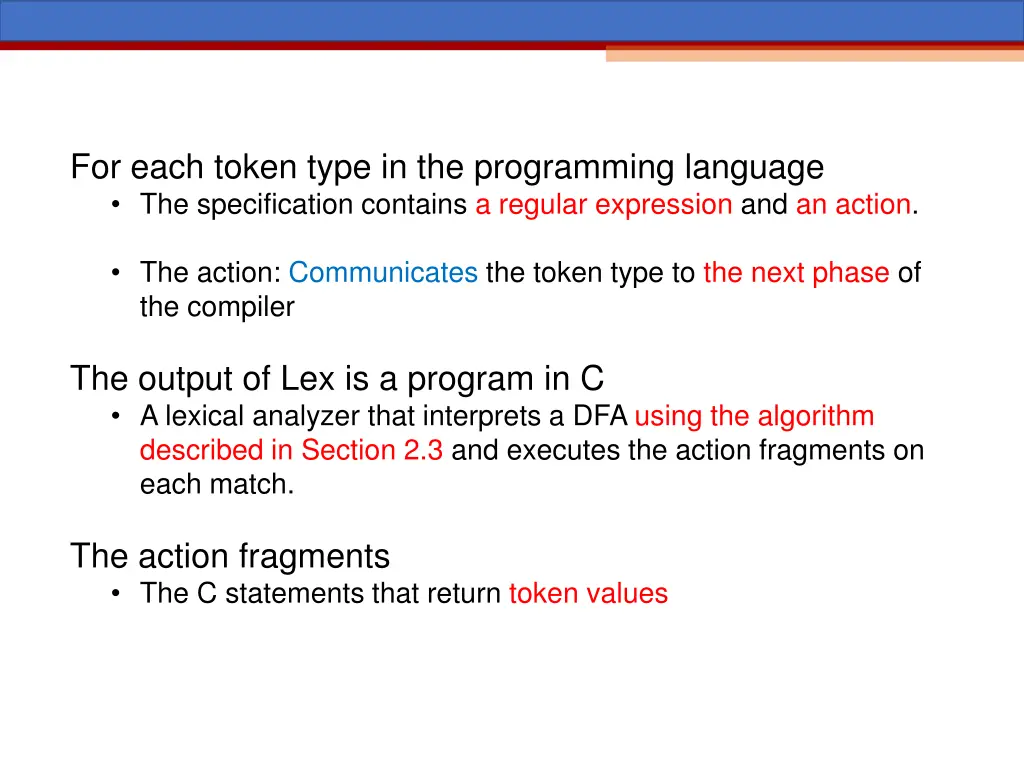 for each token type in the programming language
