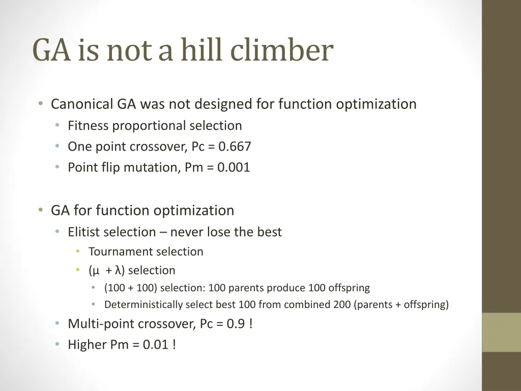 ga is not a hill climber