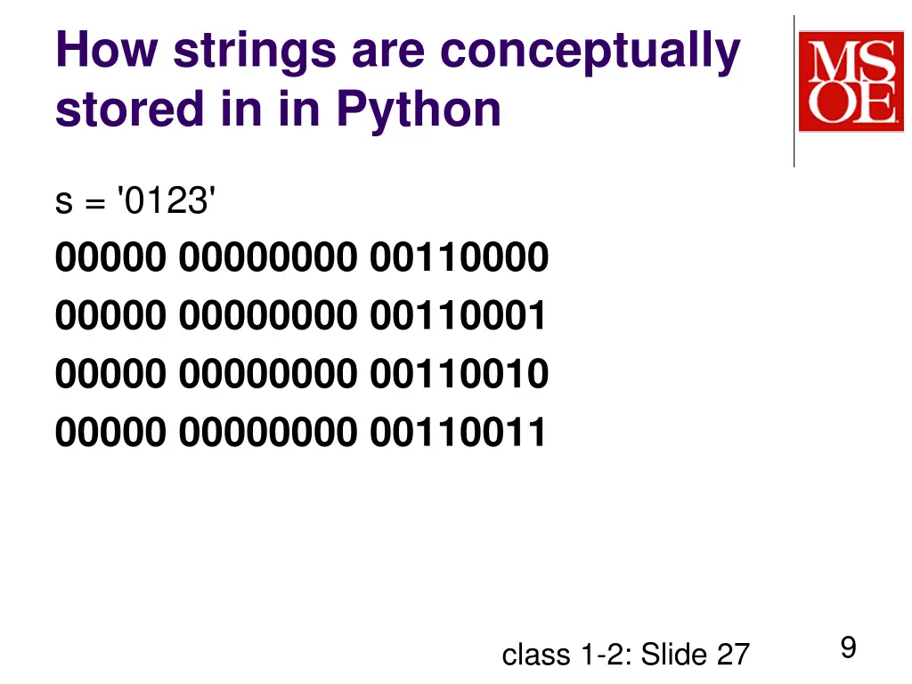 how strings are conceptually stored in in python
