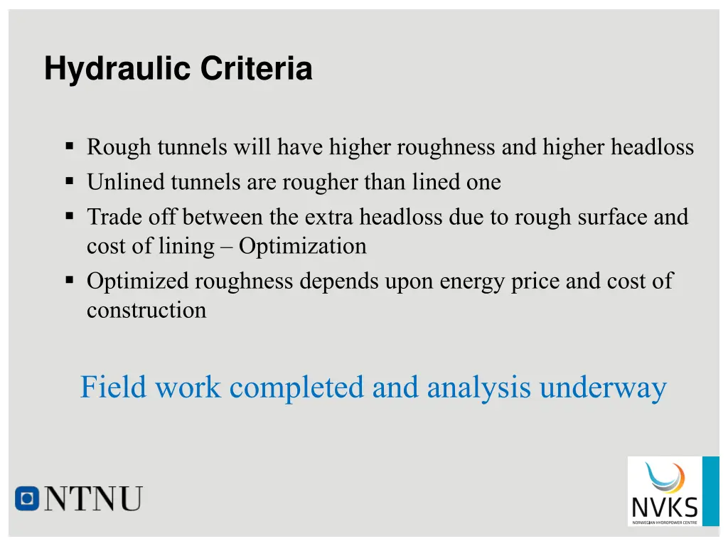 hydraulic criteria
