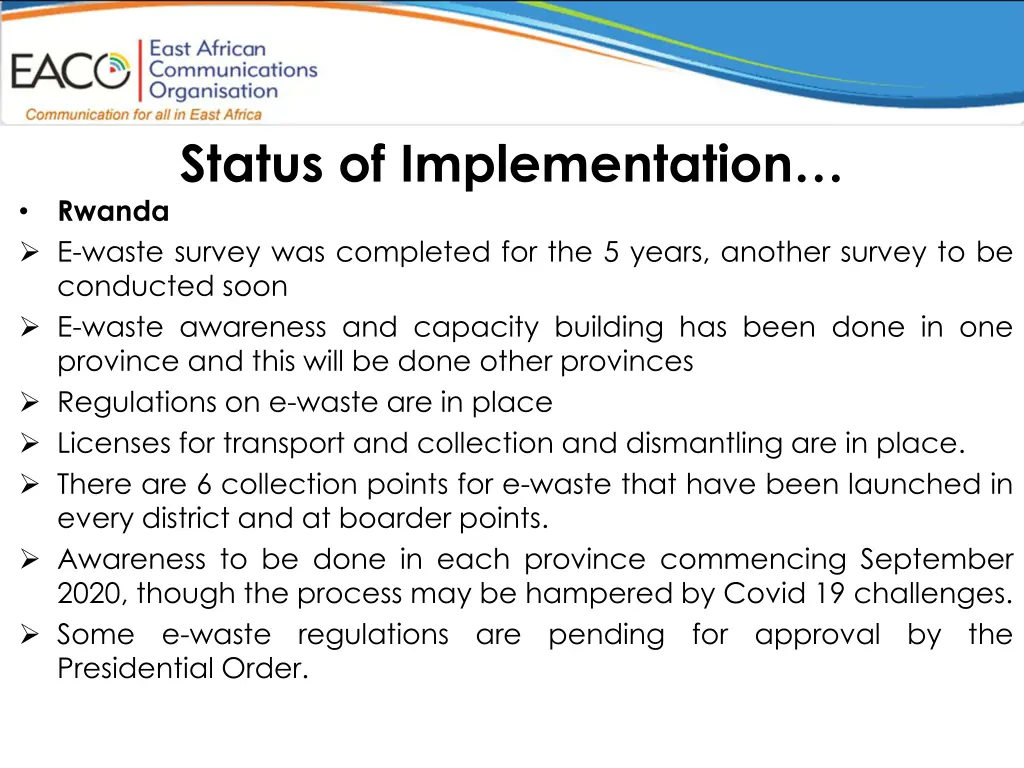 status of implementation