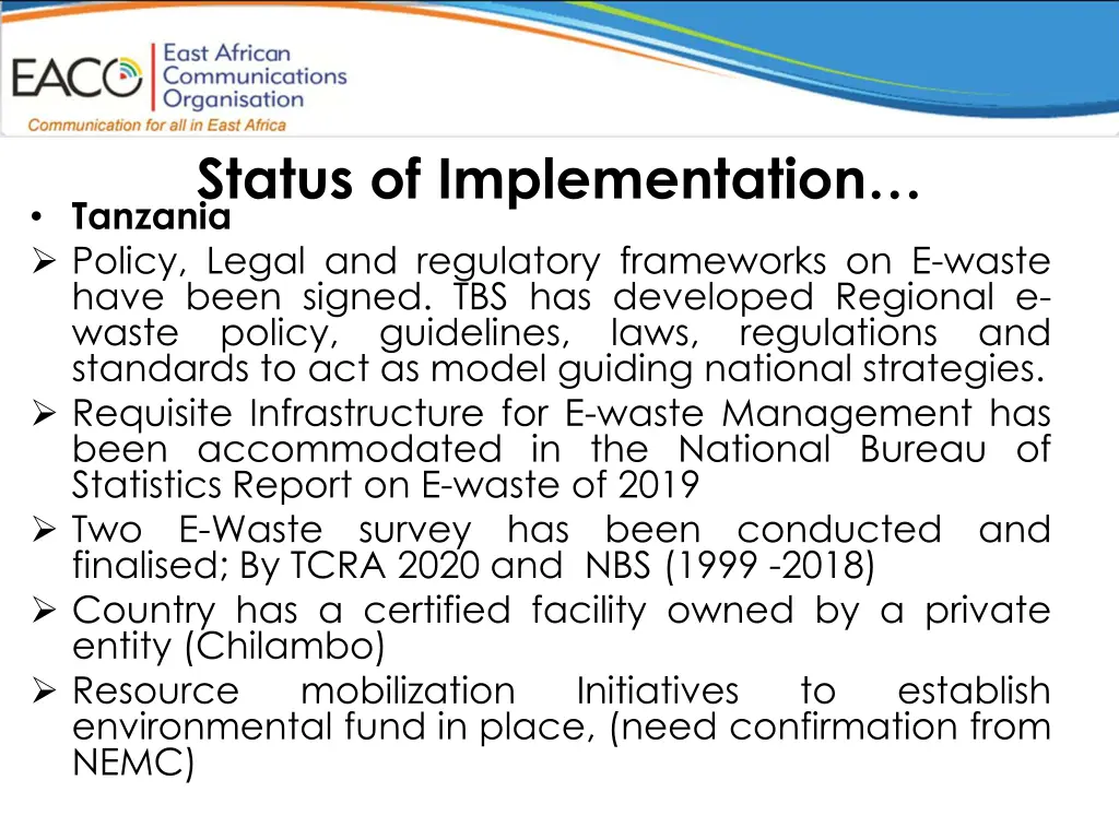status of implementation tanzania policy legal
