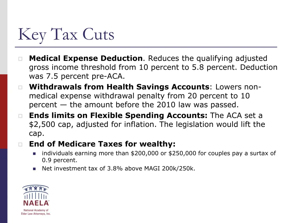 key tax cuts