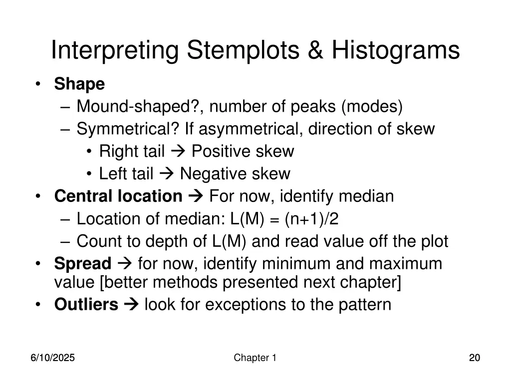 interpreting stemplots histograms
