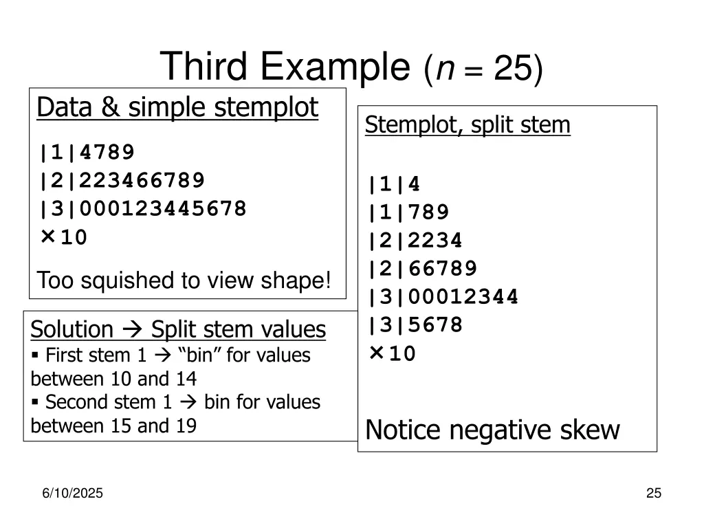 third example n 25 data simple stemplot