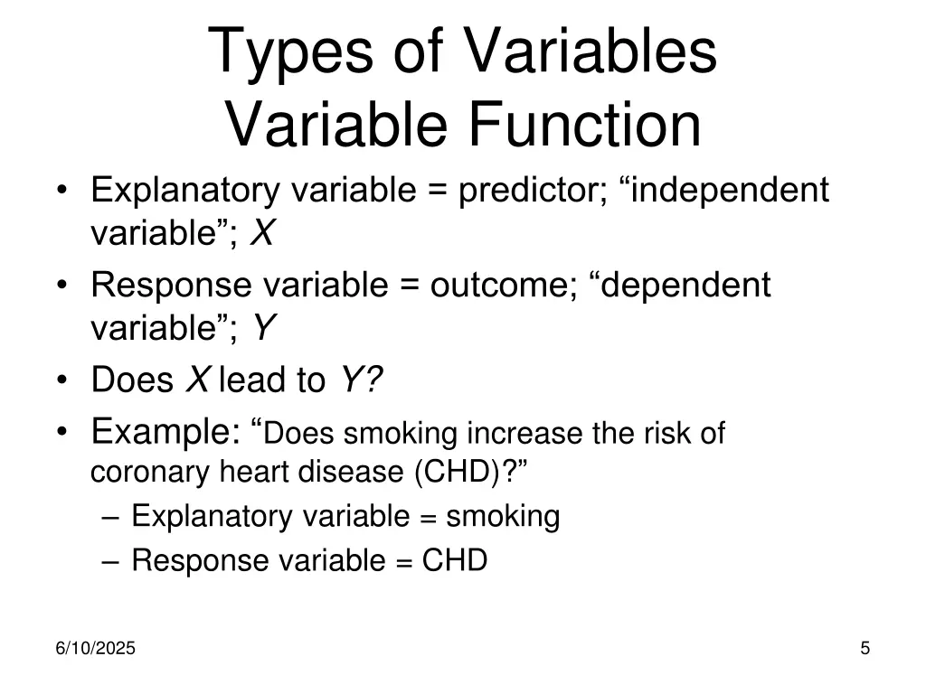 types of variables variable function explanatory